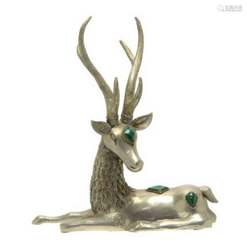 Anthony Redmile Pewter Stag with Malachite Mountings.