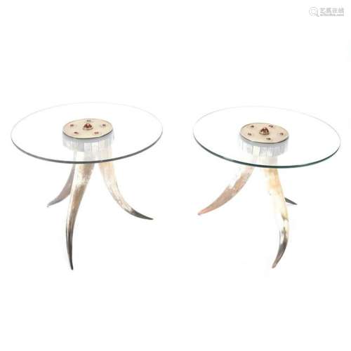 Redmile Pair of Horn and Glass Occasional Tables