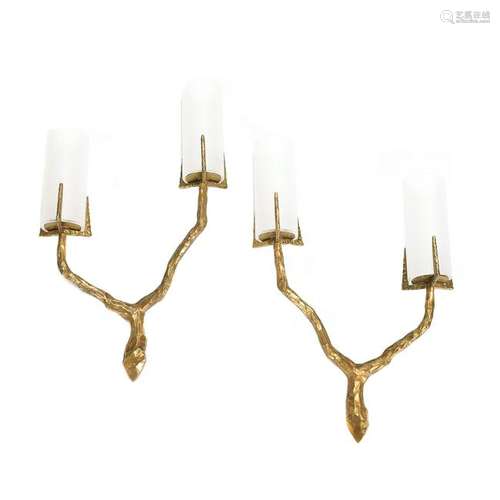 Felix Agostini Pair Two Arm Wall Sconces in Patinated