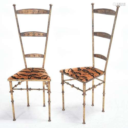 Maison Bagues Style Pair of Gilt Metal and Upholstered