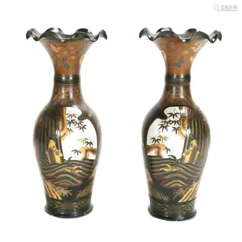 Large Pair of Japanese Lacquered Porcelain Vases