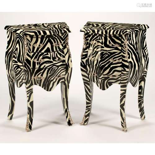 Art Moderne Zebra Motif Painted Three Drawer Nightstand