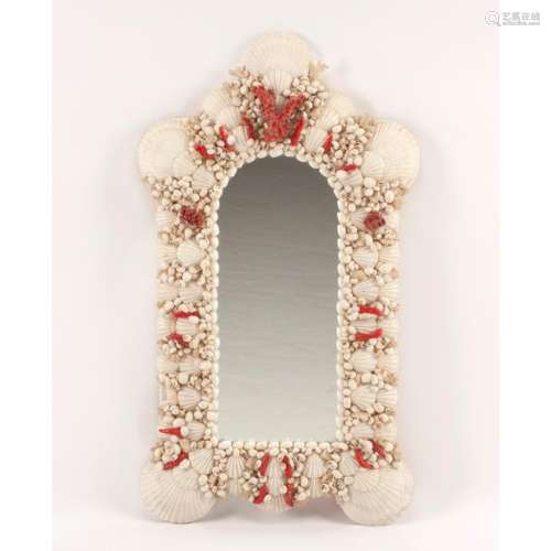 Grotto Style Shell and Coral Mounted Mirror.