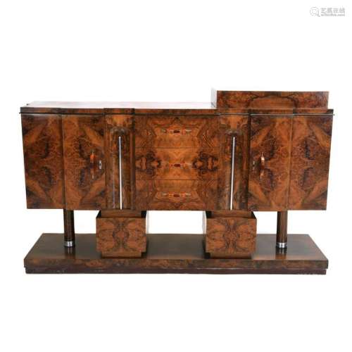 Italian Art Deco Burl Walnut Cabinet with Bakelite and