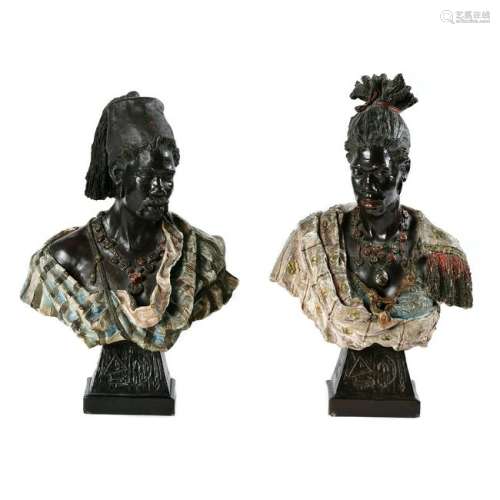 Pair of Polychrome and Ebonized Plaster Busts of