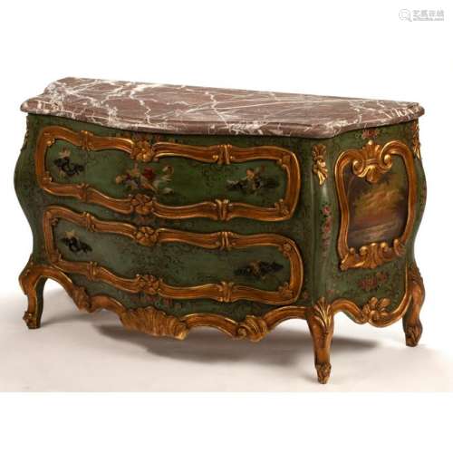 Venetian Style Painted and Parcel Gilt Marble Top