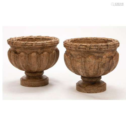 Italian Carved Granite Urn Pair.