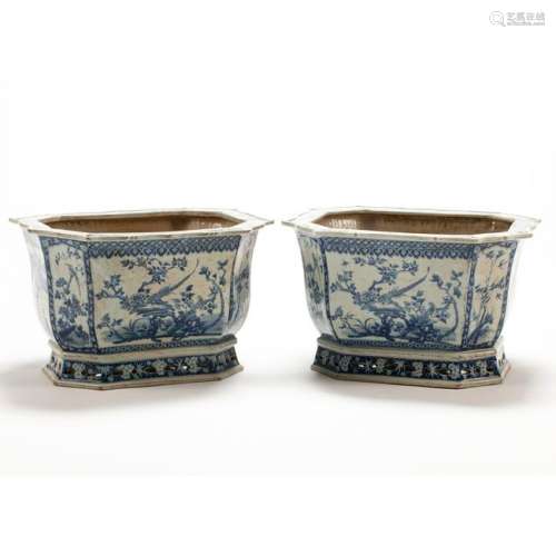 Pair of Chinese Blue and White Porcelain Octagonal