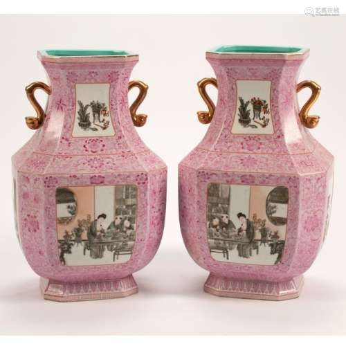 Pair of Large Chinese Octagonal Porcelain Vases with