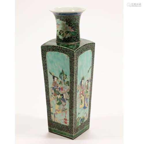 Chinese Famile Verte Square Porcelain Vase