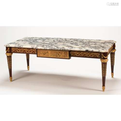 French Louis XVI Style Dore Bronze Mounted Marble Top