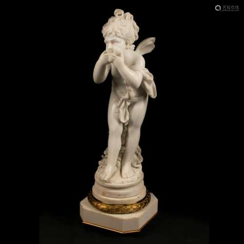 Marble Cherub on a Dore Bronze Mounted Marble Base.