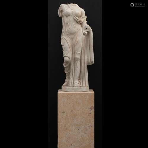 Italian Carved Marble Torso on Marble Base After the