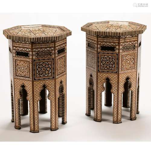 Moorish Inlaid Octagonal Table Pair.