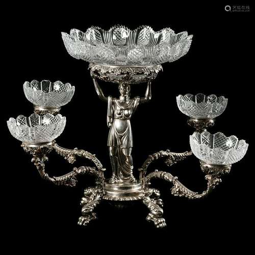 Continental Silver-Plate and Cut Glass Four Branch