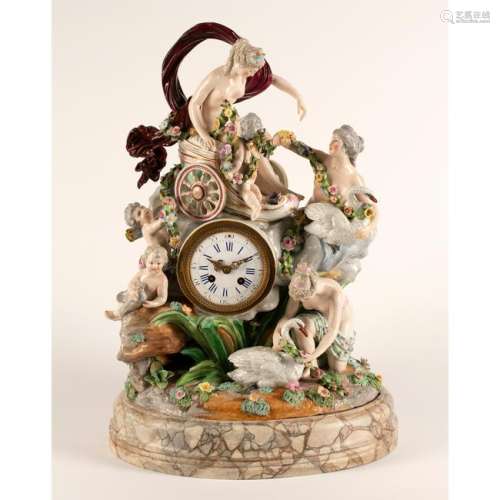 19th Century Meissen Porcelain Figural Clock on a
