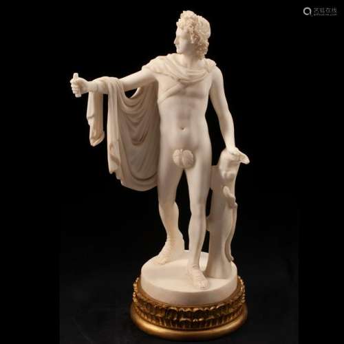 Italian White Stone Figure of David on a Carved and