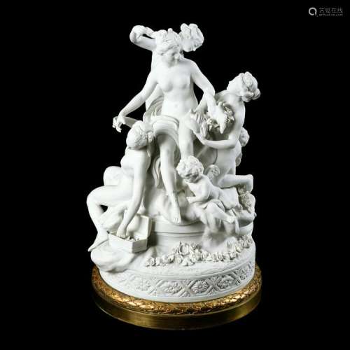 19th Century Sevres White Biscuit Porcelain Group: 'The
