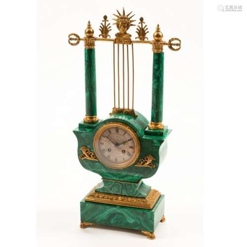 19th Century Russian Malachite Clock.