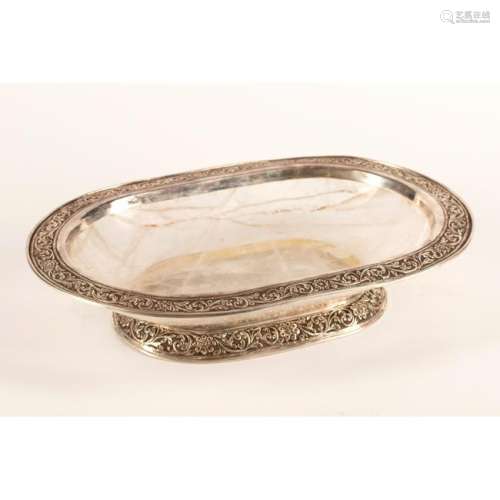 Italian Rock Crystal Oval Bowl with Silver Metal Mount.
