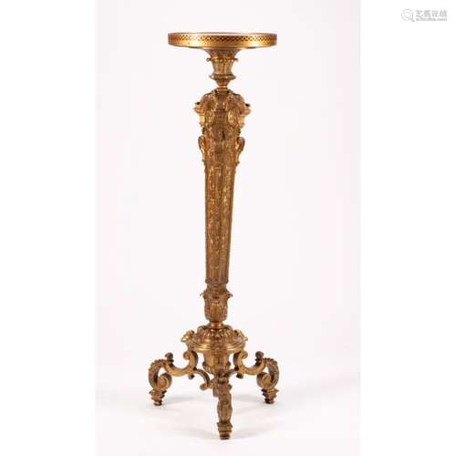 19th Century French Dore Bronze Torchiere Stand with a