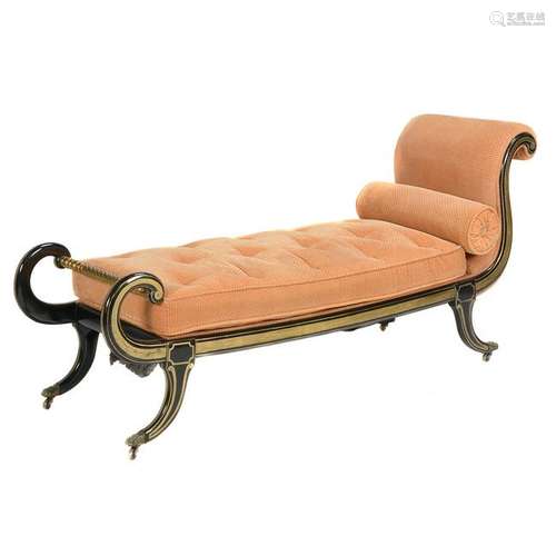 Regency Ebonized and Parcel Gilt Chaise Lounge.