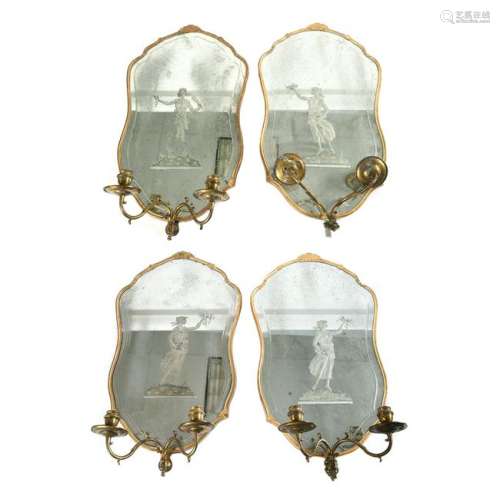 Venetian Style Giltwood and Reverse Engraved Two-Light