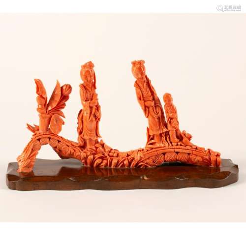 Carved Chinese Coral Figural Group.