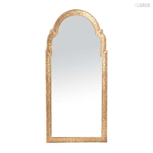 George II Style Giltwood Beveled Arched Mirror.