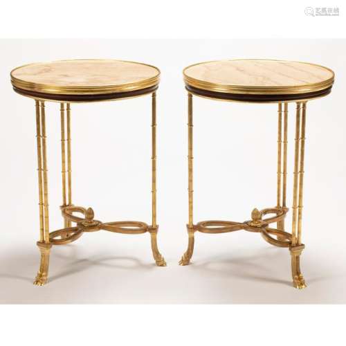 French Regence Style Dore Bronze Marble Top Table Pair.
