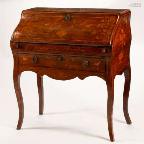 19th Century Dutch Marquetry Slant Front Desk.