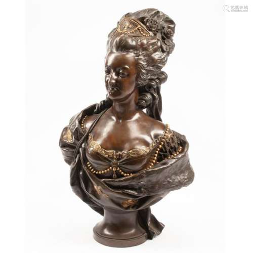 Large Patinated and Dore Bronze Bust of Marie
