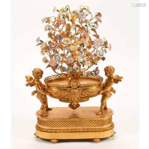 French Louis XV Style Dore Bronze and Porcelain