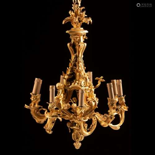 Louis XV Style Dor Bronze Nine Light Chandelier After