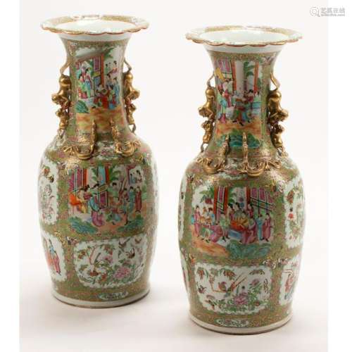 Pair of 19th Century Chinese Rose Canton Vases.