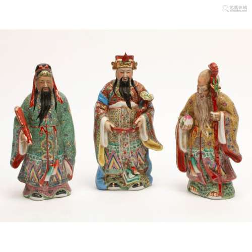 Chinese Enamel Porcelain Figures of the Three Wise Men.