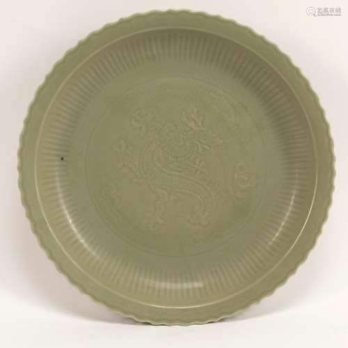 Large Chinese Celadon Porcelain Charger.
