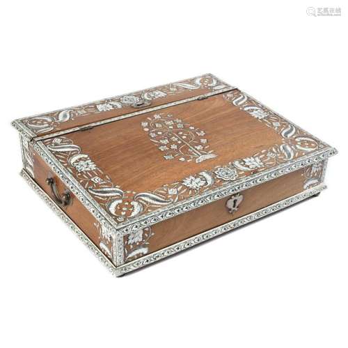 19th Century Anglo-Indian Etched Ivory Inlaid Hardwood