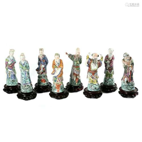 A set of Eight Chinese  Famille Rose standing Immortals