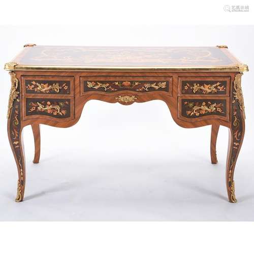 Louis XV Style Dore Bronze Mounted Inlaid Bureau Plat.