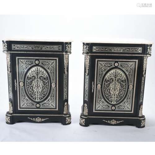 Louis Philippe Style Pewter Inlaid Cabinet Pair.