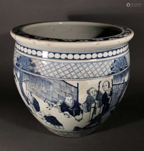 CHINE. CACHE POT en porcelaine à décor en camaïeu …