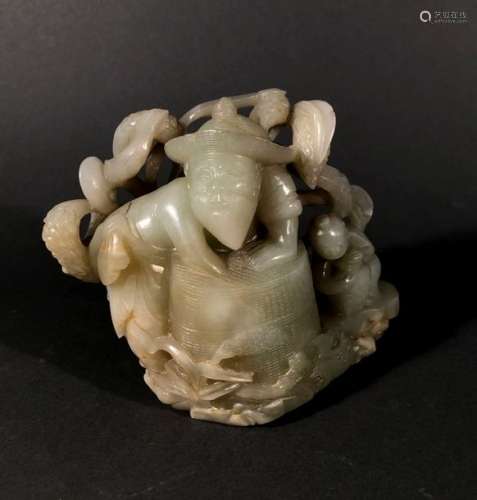 CHINE. SUJET en jade blanc nuancé vert, sculpté d'…