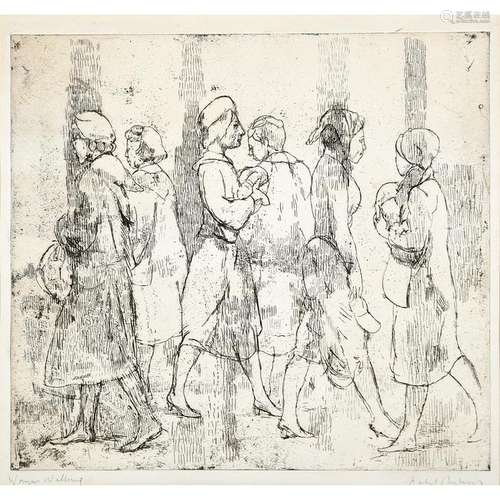 Framed Etching, 'Woman Walking', Signed Lower Right