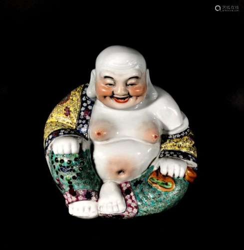 CHINE. BOUDDHA Maitreya en porcelaine à décor poly…