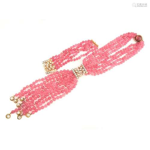 Vintage Chanel Pink Glass, Rhinestone Jewelry Suite.