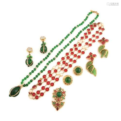 Collection of Vintage Chanel Red & Green Tone Costume
