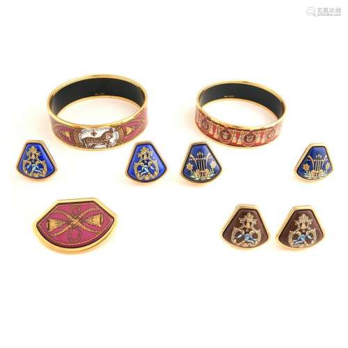 Collection of Hermes Enamel Jewelry Items.