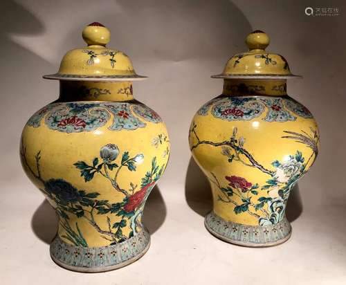 CHINE. Paire de POTICHES en porcelaine à décor pol…