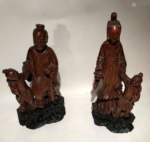 CHINE. Deux IMMORTELS, bois sculpté, socle de bois…